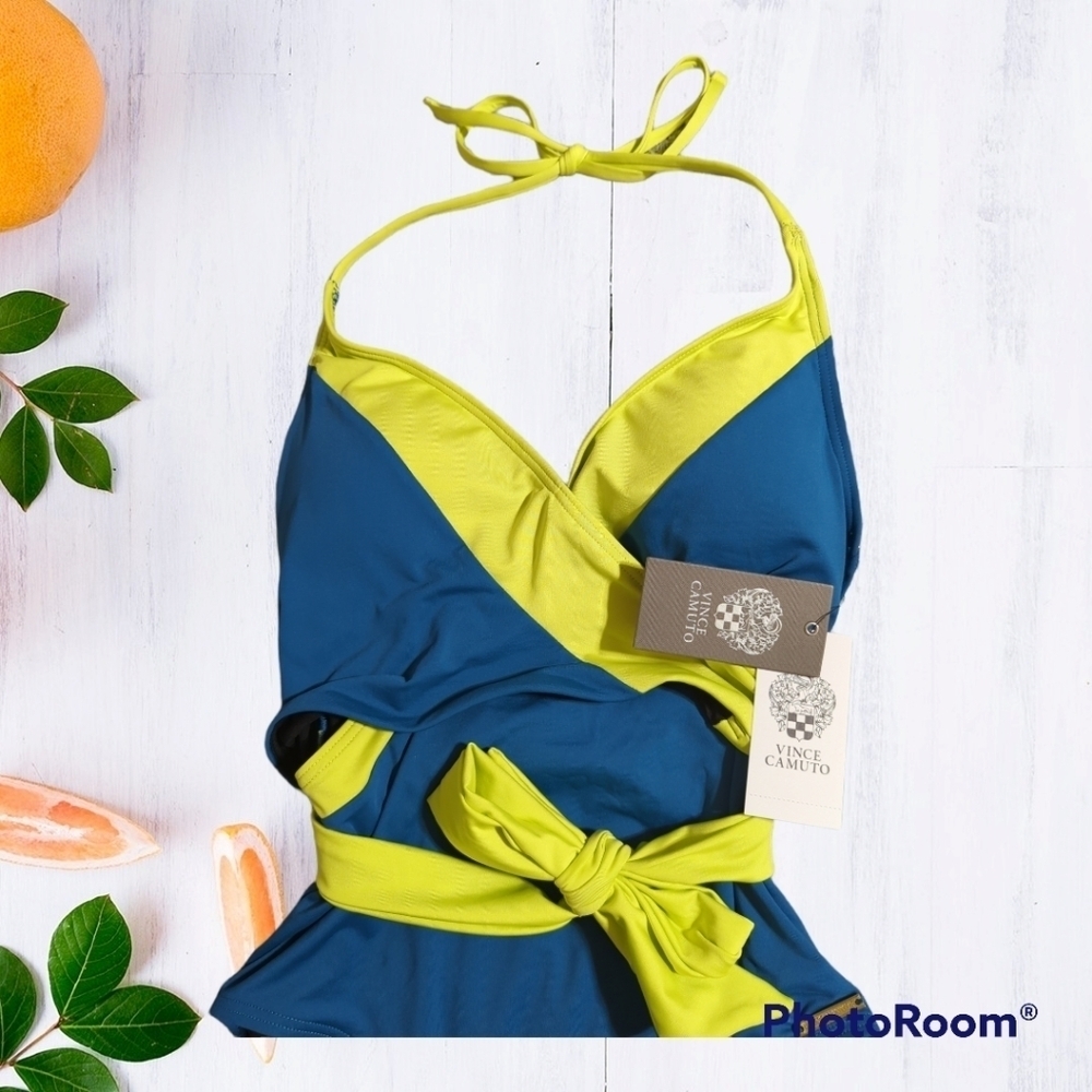 Vince Camuto Color Block Wrap Tie One Piece Swimsuit - Picture 4 of 7